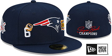 Patriots 'RINGS-N-CHAMPIONS' Navy Fitted Hat by New Era
