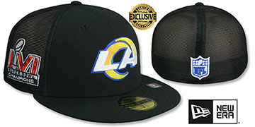Rams SB LVI CHAMPS 'MESH-BACK SIDE-PATCH' Black-Black Fitted Hat by New Era