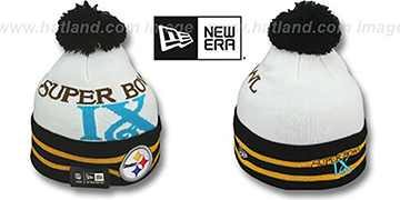 Steelers 'SUPER BOWL IX' White Knit Beanie Hat by New Era