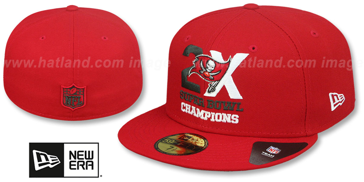 Buccaneers '2X SUPER BOWL CHAMPIONS' Red Fitted Hat by New Era