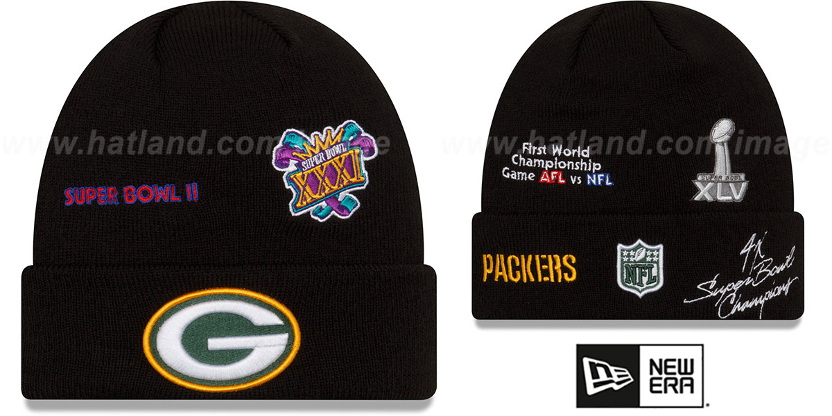 Packers 'SUPER BOWL ELEMENTS' Black Knit Beanie Hat by New Era