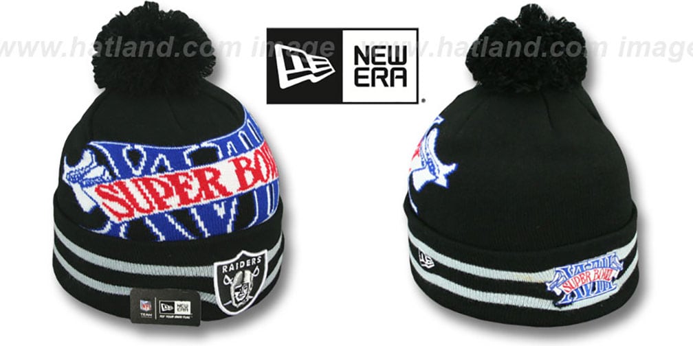 Raiders 'SUPER BOWL XVIII' Black Knit Beanie Hat by New Era
