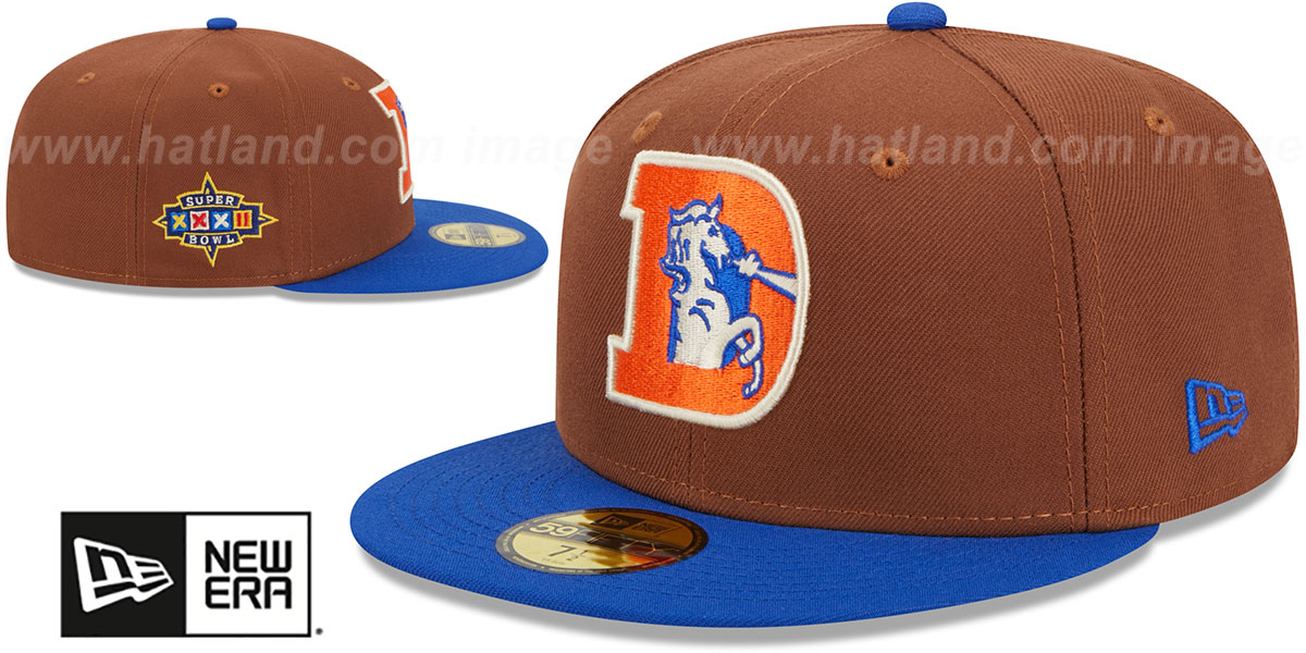 Broncos 'HARVEST SIDE-PATCH' Brown-Royal Fitted Hat by New Era