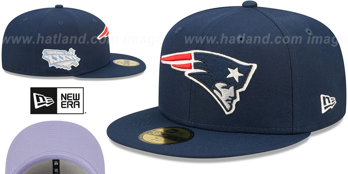 Patriots SB XXXVI 'POP-SWEAT' Navy-Lavender Fitted Hat by New Era