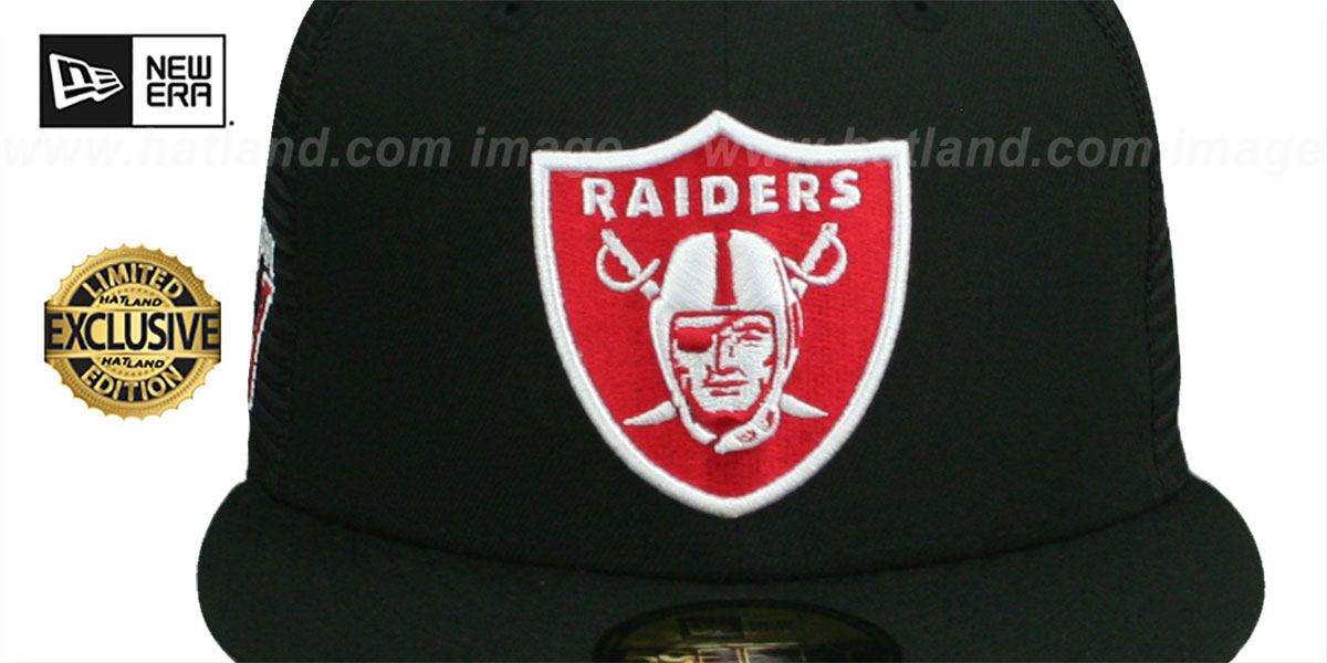 Raiders SB XV 'MESH-BACK SIDE-PATCH' Black-Red Fitted Hat by New Era