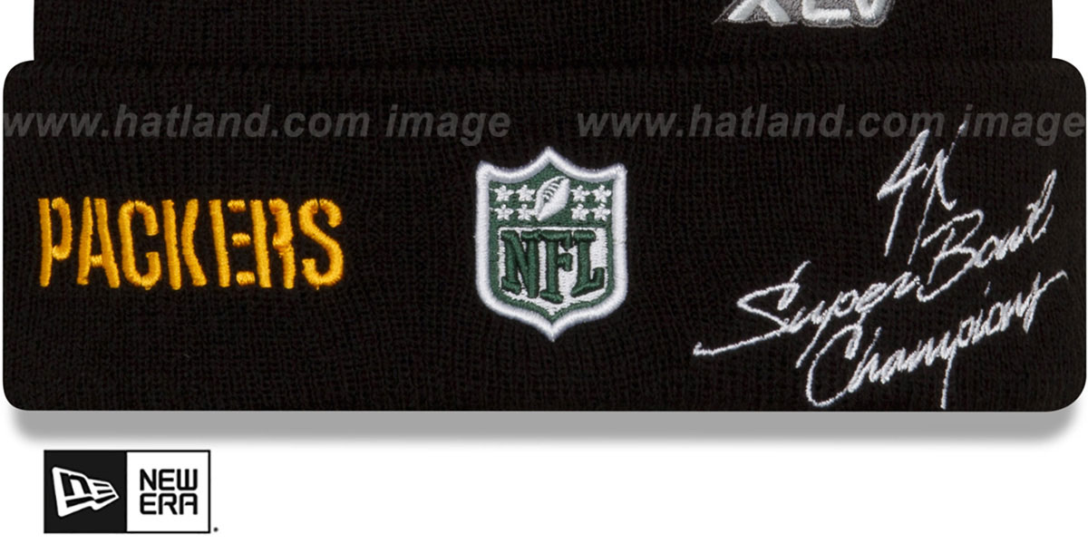 Packers 'SUPER BOWL ELEMENTS' Black Knit Beanie Hat by New Era